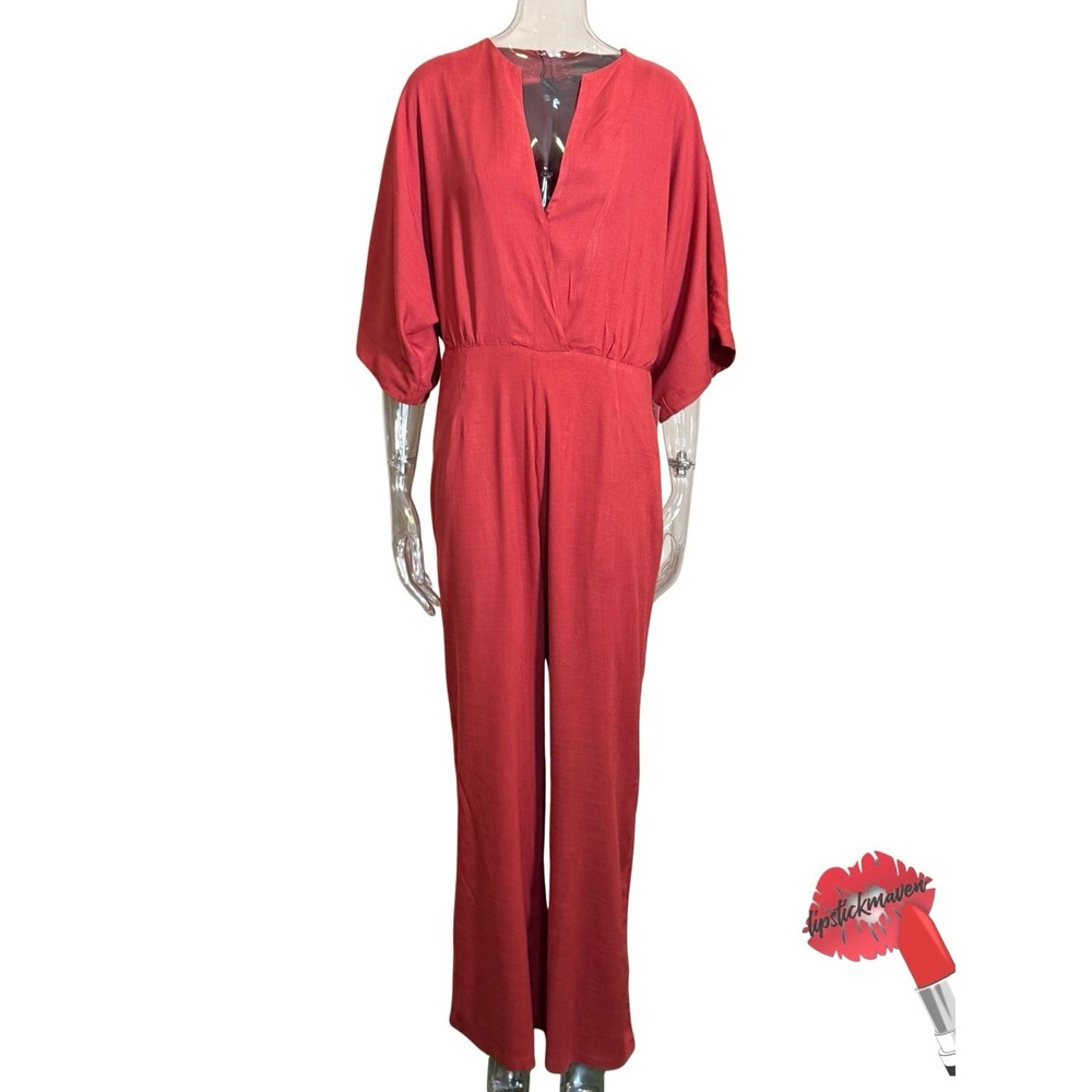 Alexia Admor Jumpsuit Women 12 Burnt Orange D3848 Flutter Sleeves NWT - Picture 1 of 16